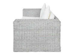 2 pcs conjunto de sofás com almofadões vime natural cinzento