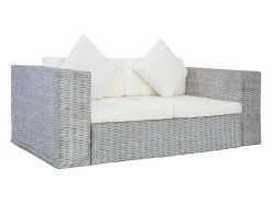 2 pcs conjunto de sofás com almofadões vime natural cinzento