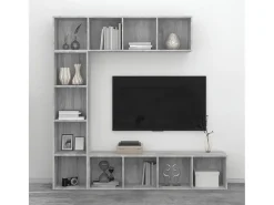 3 pcs conjunto estante/móvel TV 180x30x180 cm cinzento sonoma