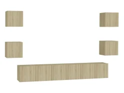 7 pcs conjunto móveis de TV derivados madeira carvalho sonoma PT874236