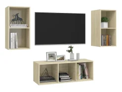 3 pcs conjunto móveis de TV derivados madeira carvalho sonoma PT674144