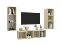 3 pcs conjunto móveis de TV derivados madeira carvalho sonoma PT440827