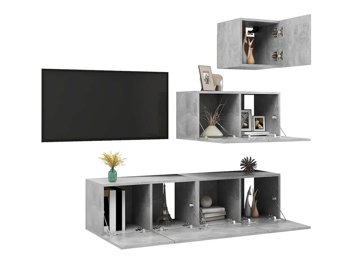 4 pcs conjunto móveis de TV derivados madeira cinzento cimento PT545587