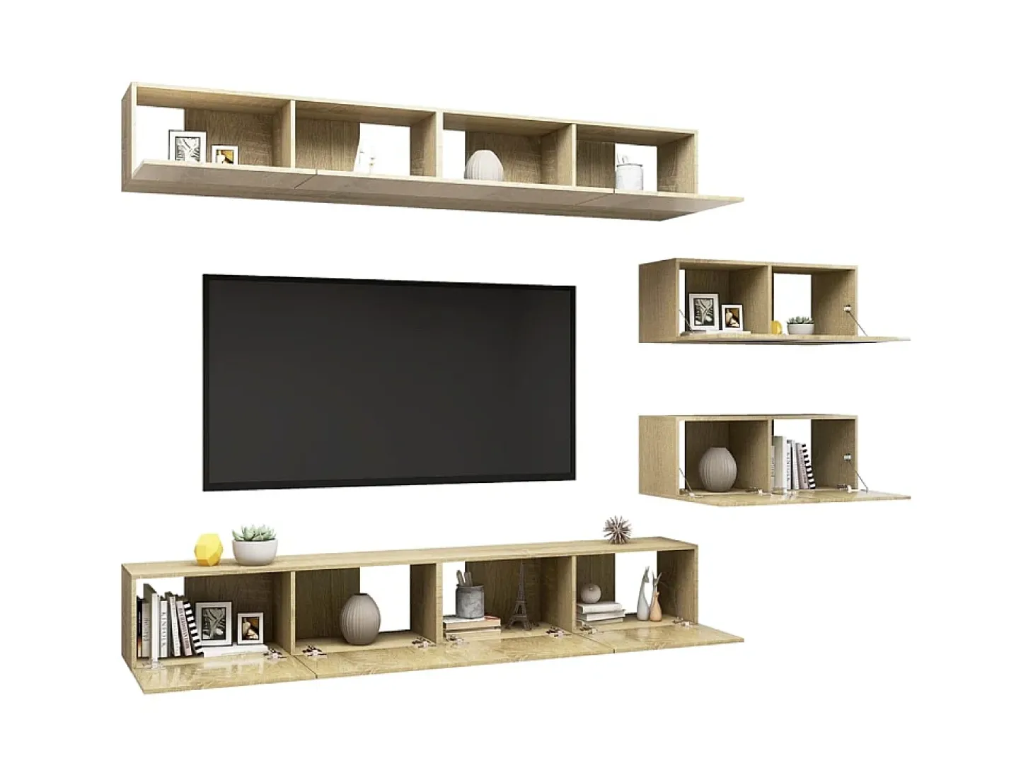 6 pcs conjunto móveis de TV derivados madeira carvalho sonoma PT242998