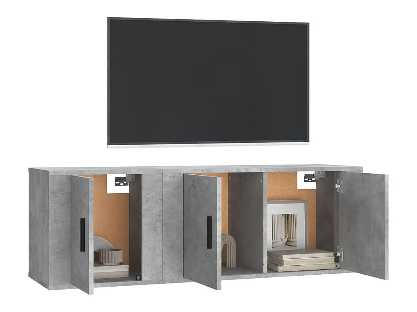 2 pcs conjunto móveis de TV derivados de madeira cinza cimento PT778307