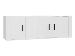 2 pcs conjunto móveis de TV derivados de madeira branco PT964839