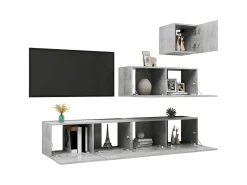4 pcs conjunto móveis de TV derivados madeira cinzento cimento PT568150