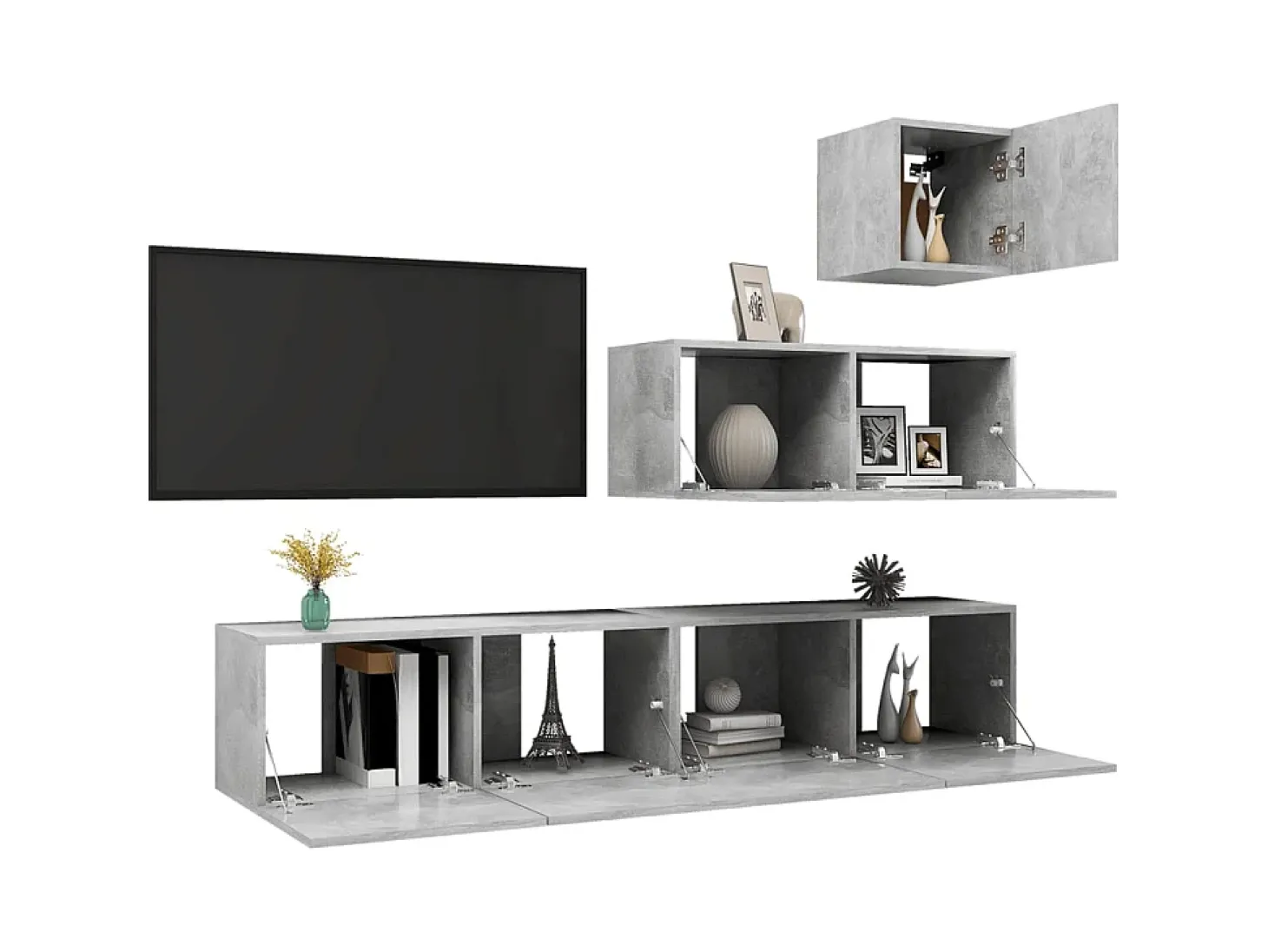 4 pcs conjunto móveis de TV derivados madeira cinzento cimento PT568150