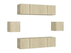 6 pcs conjunto móveis de TV derivados madeira carvalho sonoma PT175029