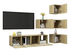 6 pcs conjunto móveis de TV derivados madeira carvalho sonoma PT707718