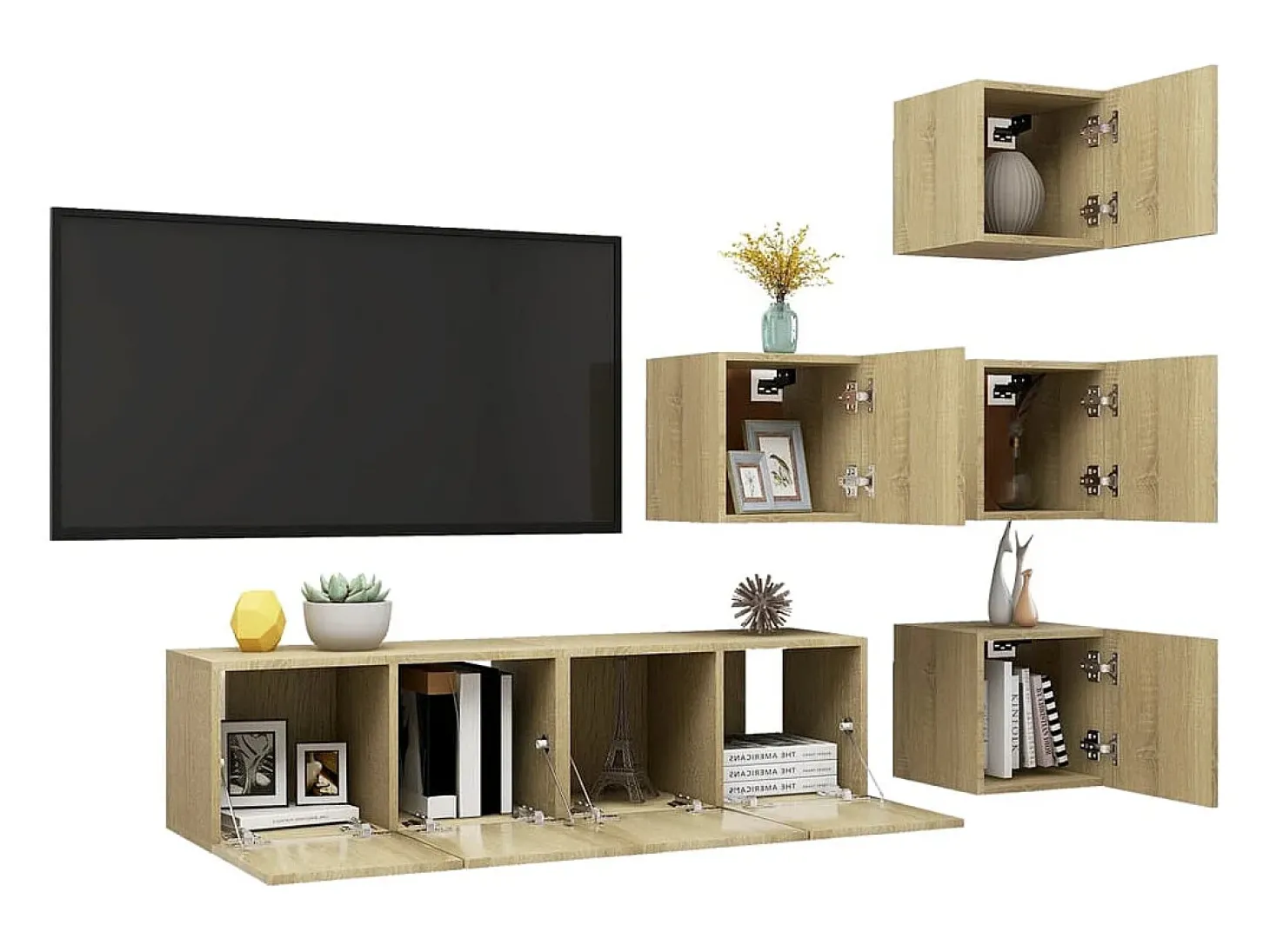 6 pcs conjunto móveis de TV derivados madeira carvalho sonoma PT707718