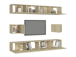 6 pcs conjunto móveis de TV derivados madeira carvalho sonoma PT303912