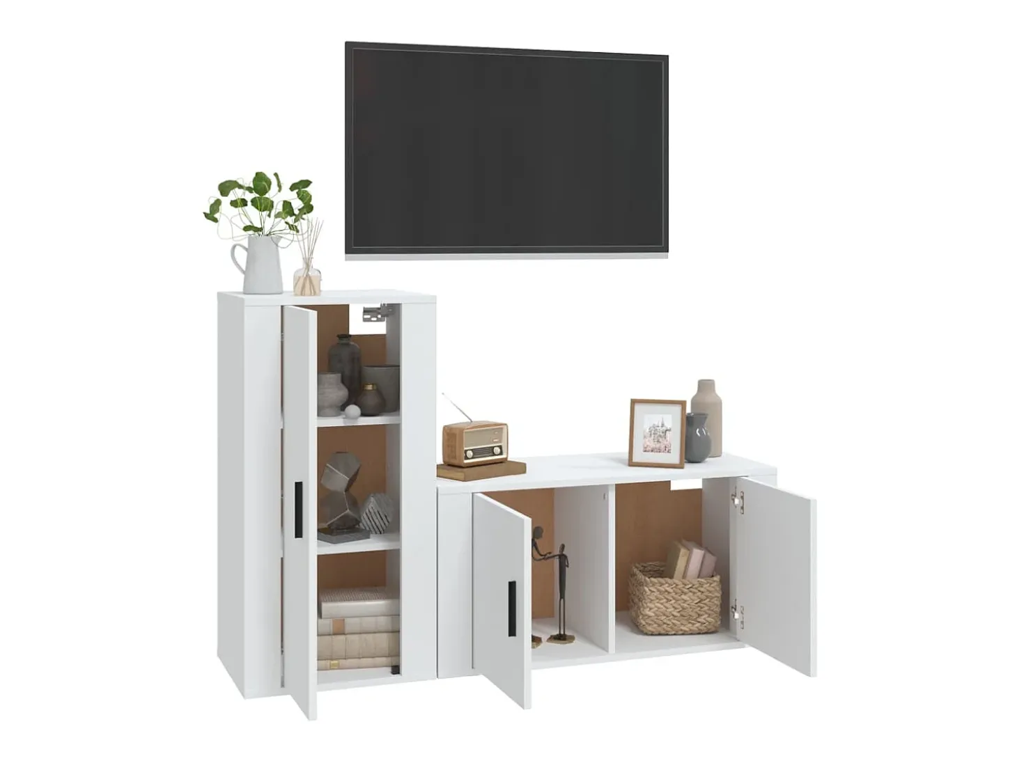 2 pcs conjunto móveis de TV derivados de madeira branco PT992402