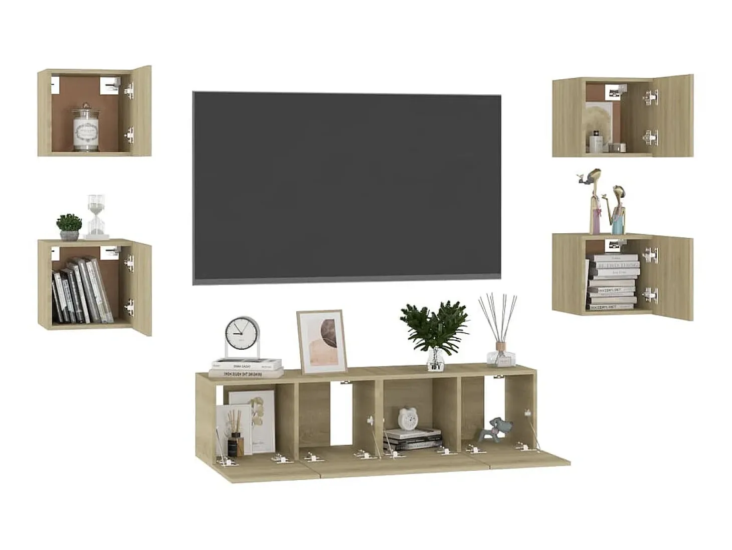 6 pcs conjunto móveis de TV derivados madeira carvalho sonoma PT587982