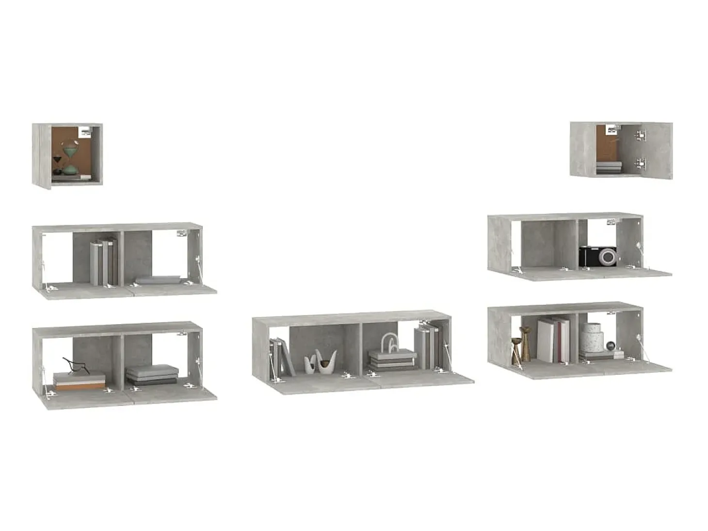 7 pcs conjunto móveis TV derivados de madeira cinzento cimento PT637580