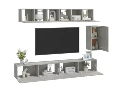 6 pcs conjunto móveis TV derivados de madeira cinzento cimento PT550869