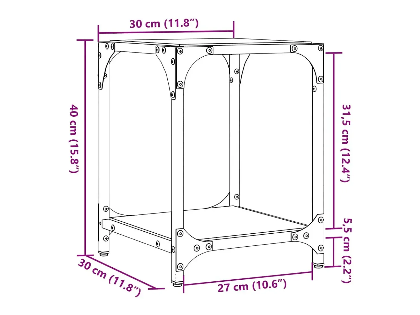 2 pcs Mesas de centro | Mesa de apoio | Mesa de café c/ topo vidro transparente 30x30x40cm aço