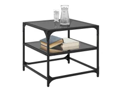 2 pcs Mesas de centro | Mesa de apoio | Mesa de café c/ topo em vidro preto 50x50x45 cm aço