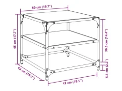 2 pcs Mesas de centro | Mesa de apoio | Mesa de café c/ topo em vidro preto 50x50x45 cm aço