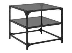 2 pcs Mesas de centro | Mesa de apoio | Mesa de café c/ topo em vidro preto 50x50x45 cm aço