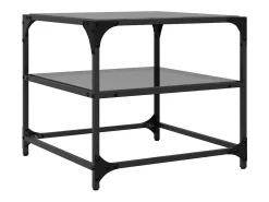 2 pcs Mesas de centro | Mesa de apoio | Mesa de café c/ topo em vidro preto 50x50x45 cm aço