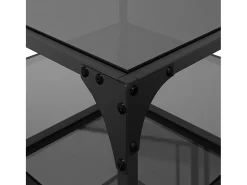 2 pcs Mesas de centro | Mesa de apoio | Mesa de café c/ topo em vidro preto 50x50x45 cm aço