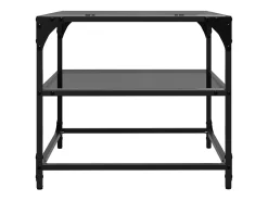 2 pcs Mesas de centro | Mesa de apoio | Mesa de café c/ topo em vidro preto 50x50x45 cm aço