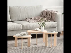 3 pcs Mesas de centro | Mesa de apoio | Mesa de café Natural 47.5x47.5x27 cm