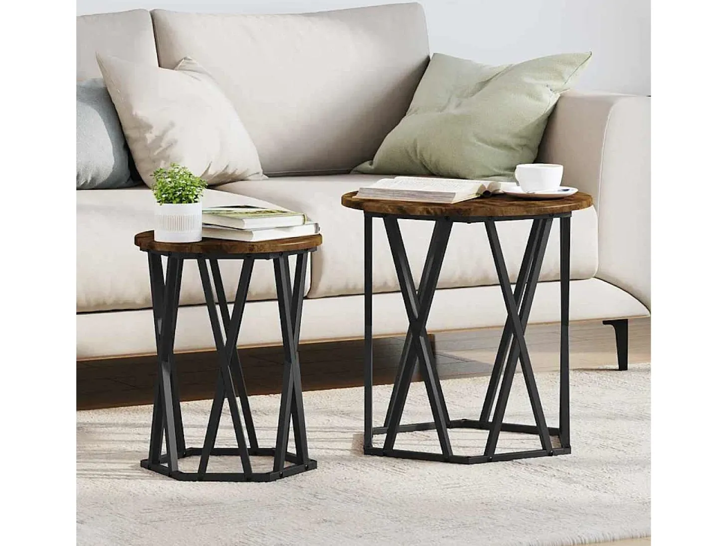 2 pcs Mesas de centro | Mesa de apoio | Mesa de café Carvalho fumado 50x50x50 cm