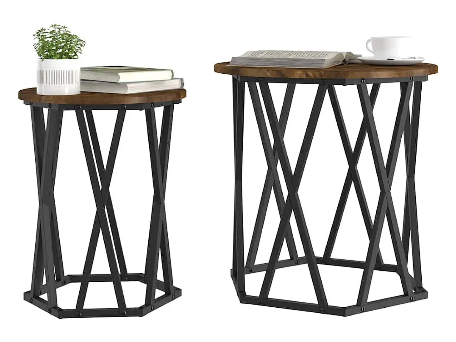 2 pcs Mesas de centro | Mesa de apoio | Mesa de café Carvalho fumado 50x50x50 cm
