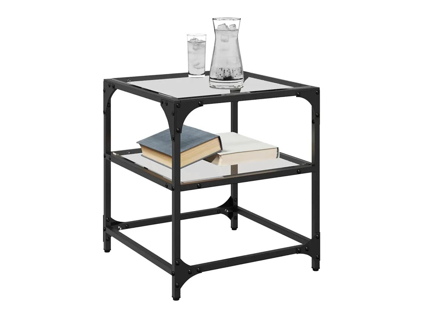 2 pcs Mesas de centro | Mesa de apoio | Mesa de café c/ topo vidro transparente 40x40x45cm aço