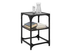 2 pcs Mesas de centro | Mesa de apoio | Mesa de café c/ tampo em vidro preto 30x30x45 cm aço