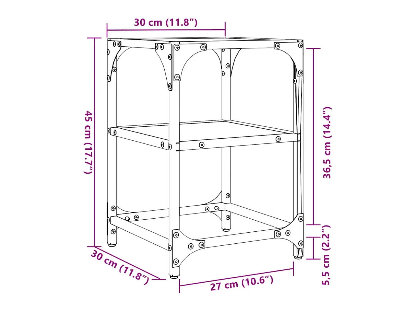 2 pcs Mesas de centro | Mesa de apoio | Mesa de café c/ tampo em vidro preto 30x30x45 cm aço