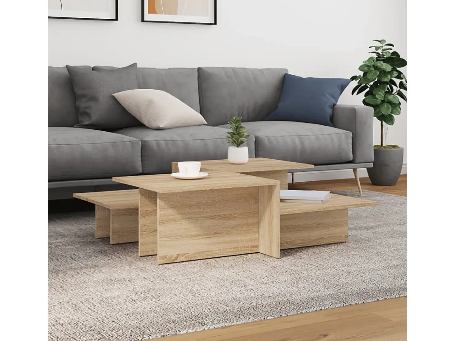 2 pcs Mesas de centro | Mesa de apoio | Mesa de café derivados de madeira carvalho sonoma