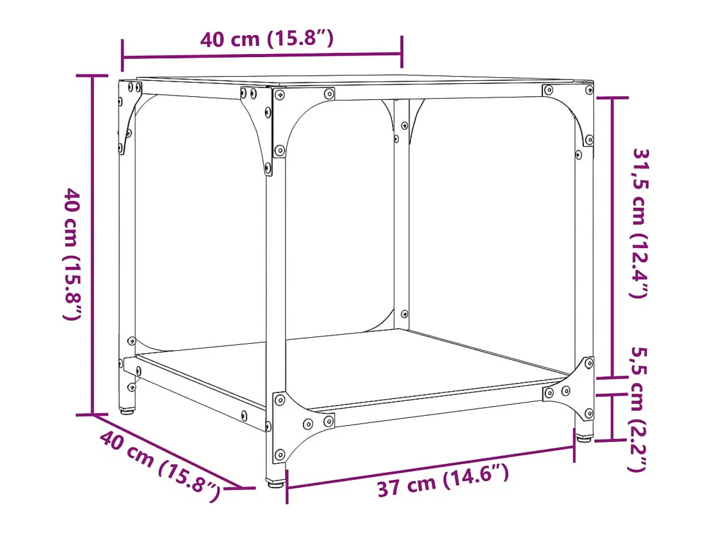 2 pcs Mesas de centro | Mesa de apoio | Mesa de café c/ topo em vidro preto 40x40x40 cm aço