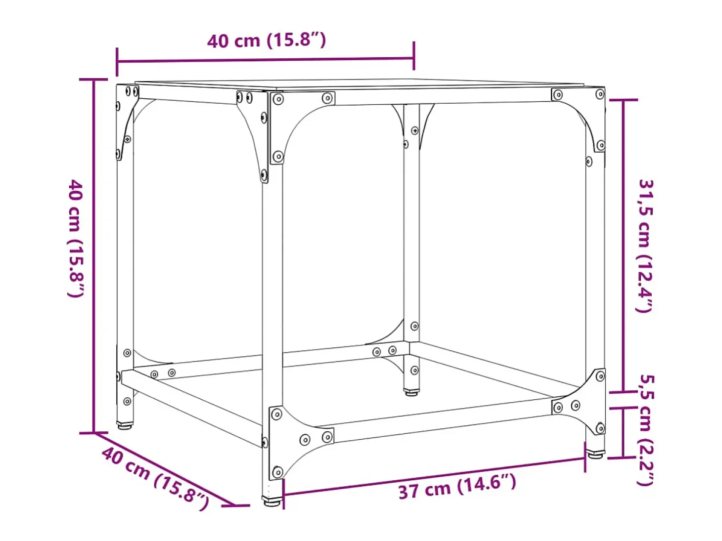 2 pcs Mesas de centro | Mesa de apoio | Mesa de café c/ topo em vidro preto 40x40x40 cm aço