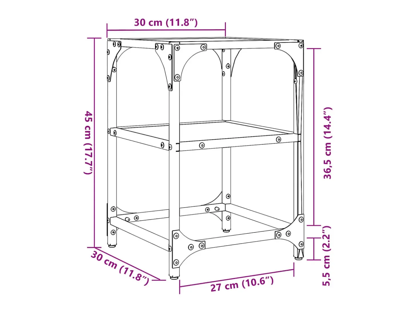2 pcs Mesas de centro | Mesa de apoio | Mesa de café c/ tampo vidro transparente 30x30x45cm aço