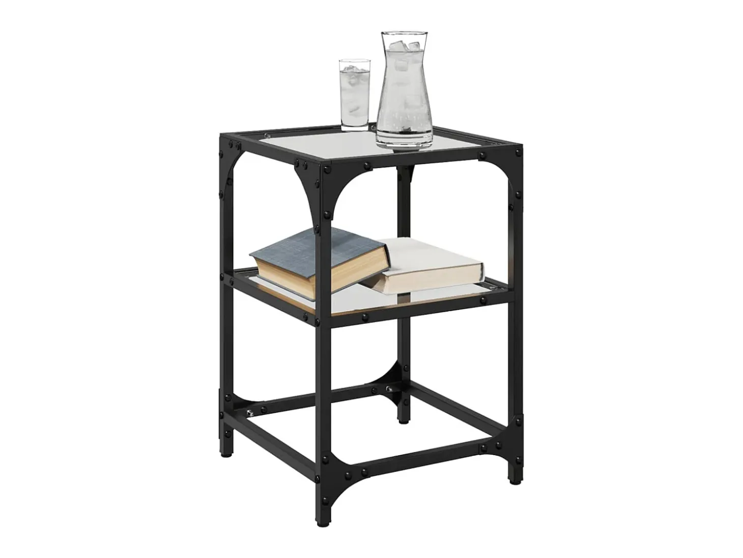2 pcs Mesas de centro | Mesa de apoio | Mesa de café c/ tampo vidro transparente 30x30x45cm aço