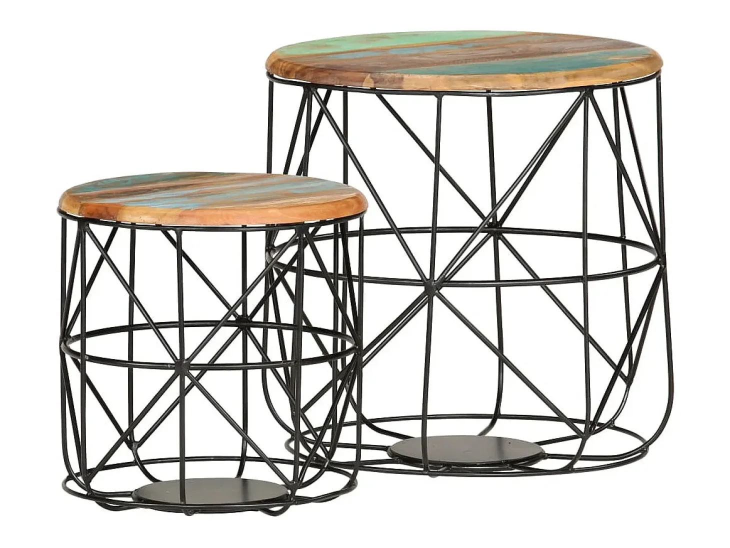 2 pcs Mesas de centro | Mesa de apoio | Mesa de café madeira recuperada maciça