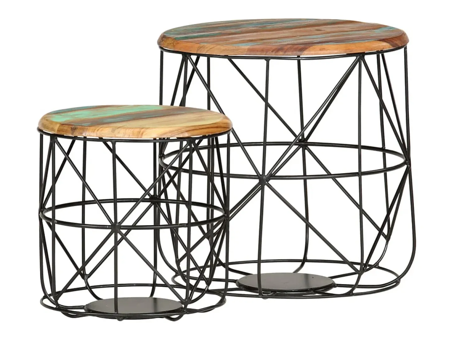 2 pcs Mesas de centro | Mesa de apoio | Mesa de café madeira recuperada maciça