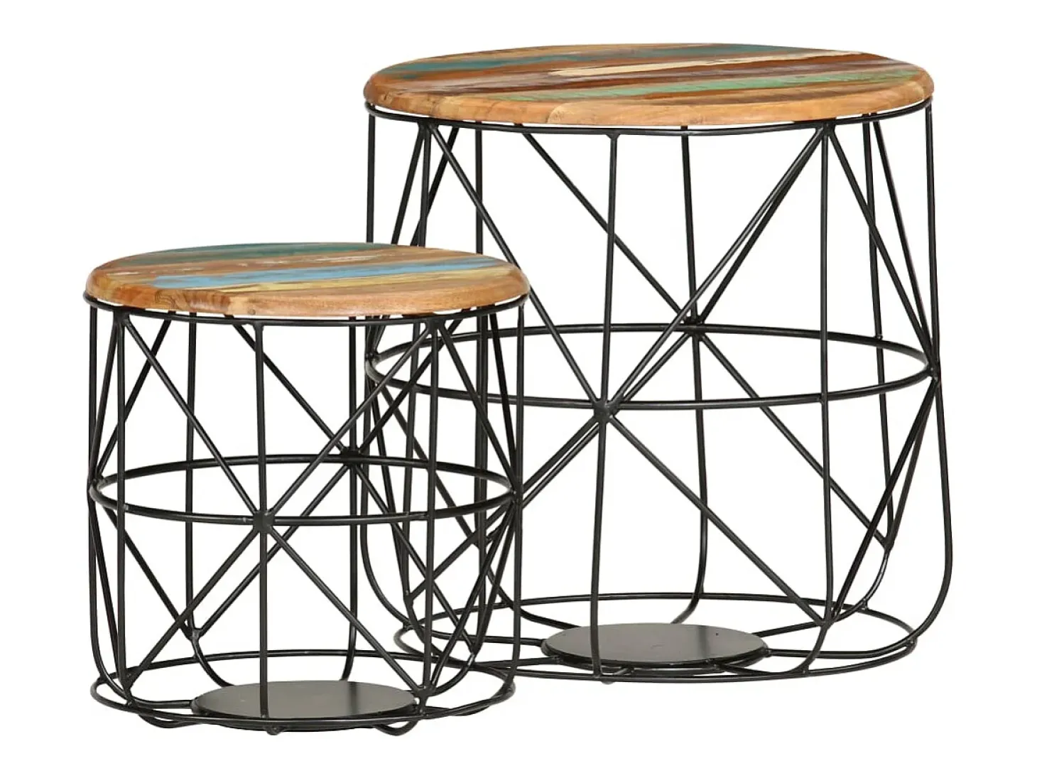 2 pcs Mesas de centro | Mesa de apoio | Mesa de café madeira recuperada maciça