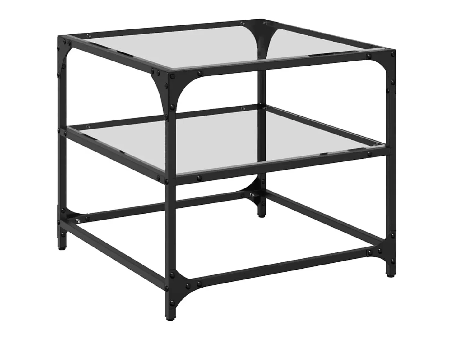 2 pcs Mesas de centro | Mesa de apoio | Mesa de café c/ topo vidro transparente 50x50x45cm aço