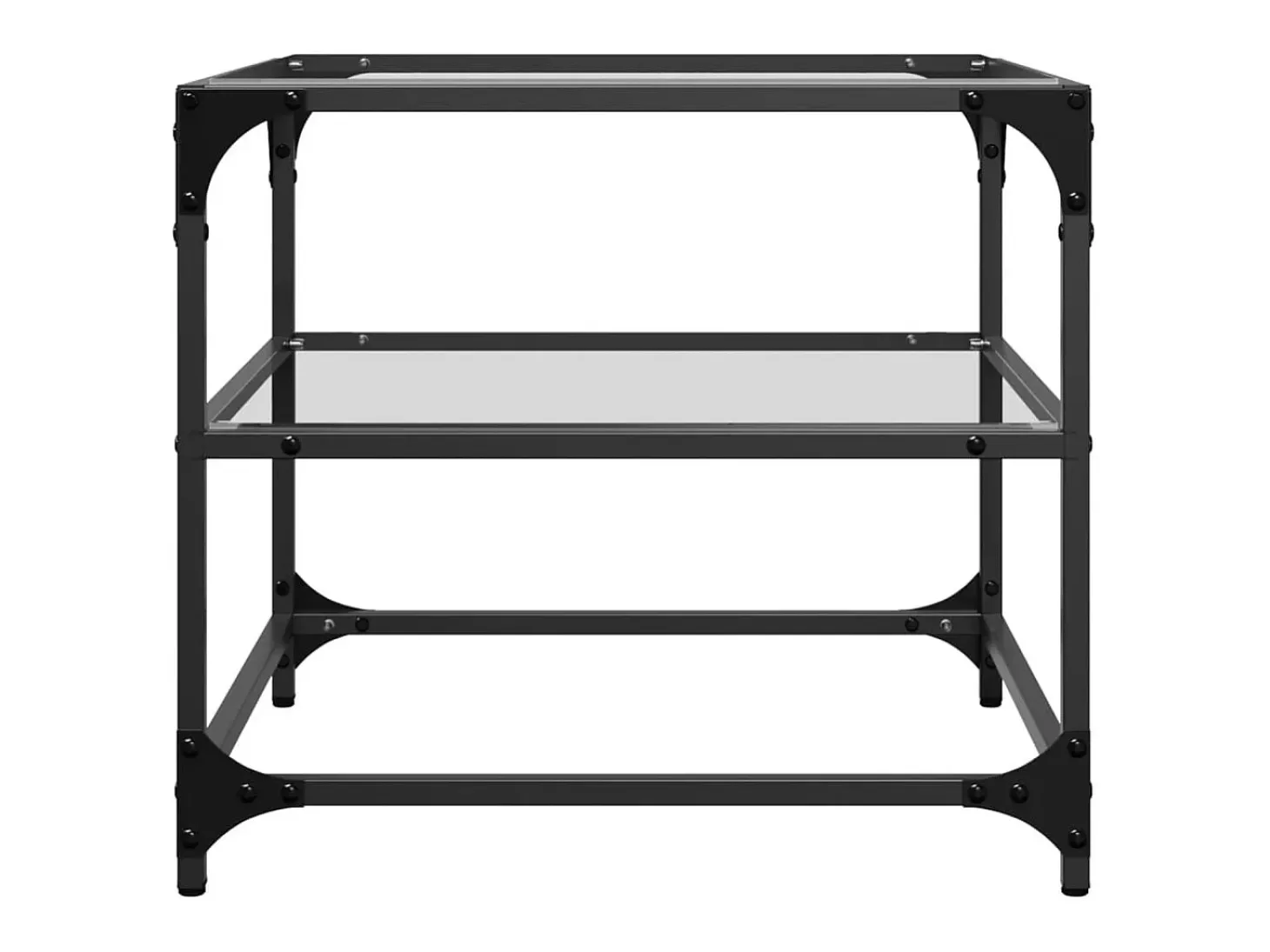 2 pcs Mesas de centro | Mesa de apoio | Mesa de café c/ topo vidro transparente 50x50x45cm aço
