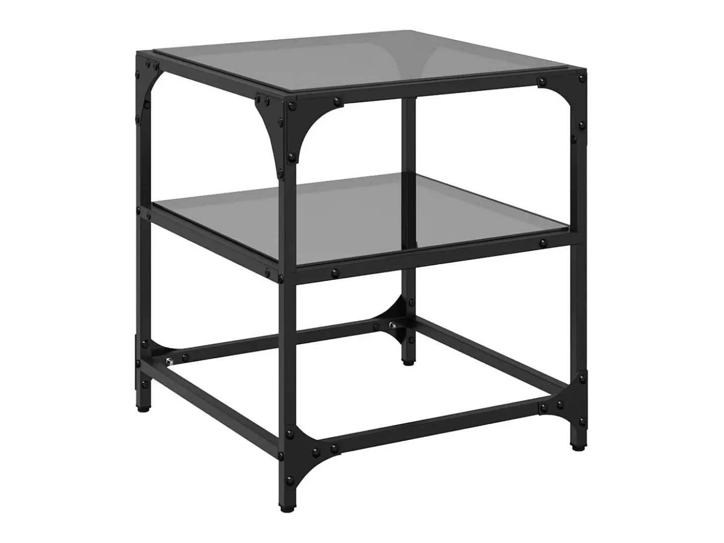 2 pcs Mesas de centro | Mesa de apoio | Mesa de café c/ topo em vidro preto 40x40x45 cm aço
