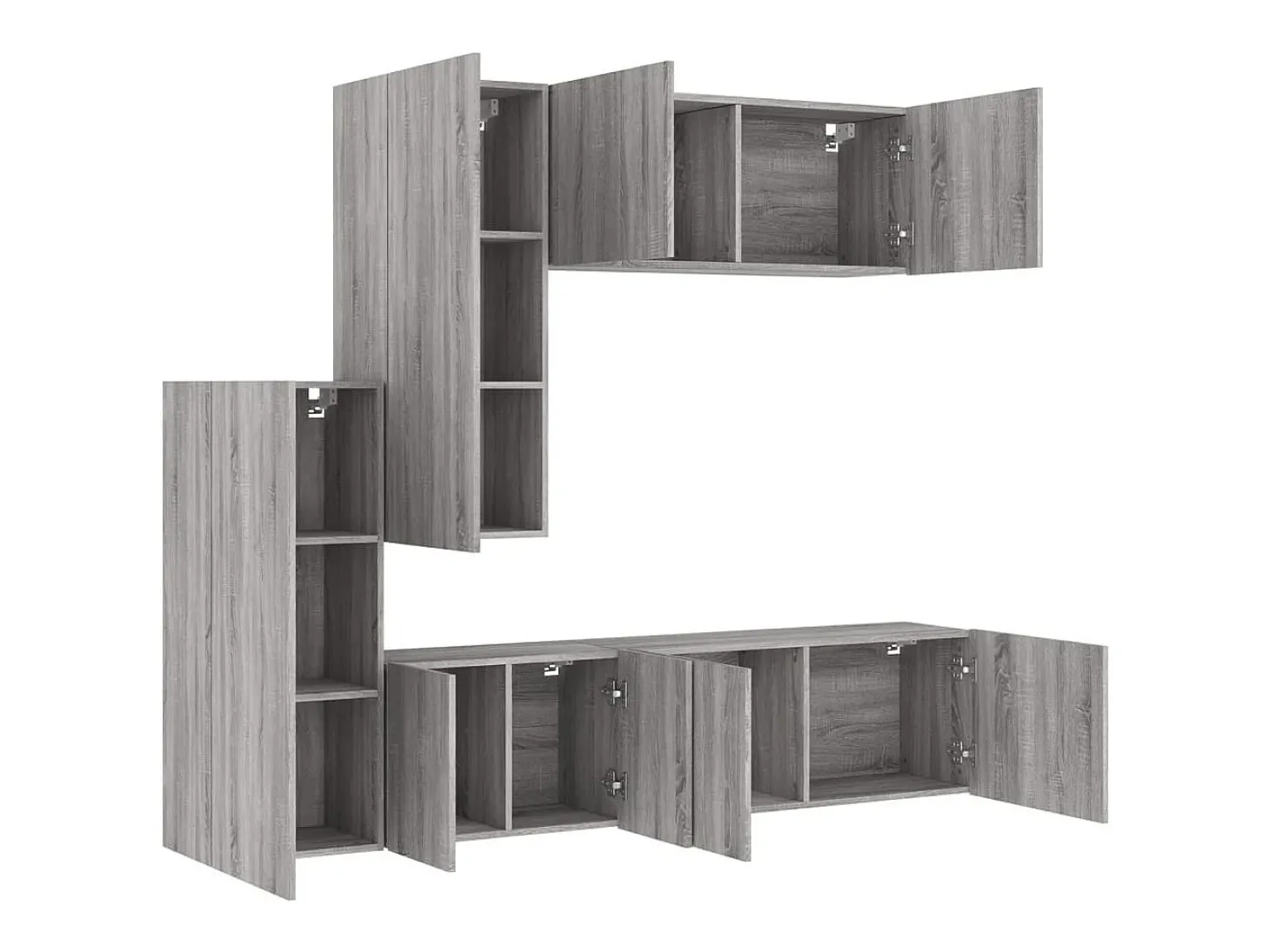 5 pcs móveis de parede p/ TV derivados de madeira cinza sonoma