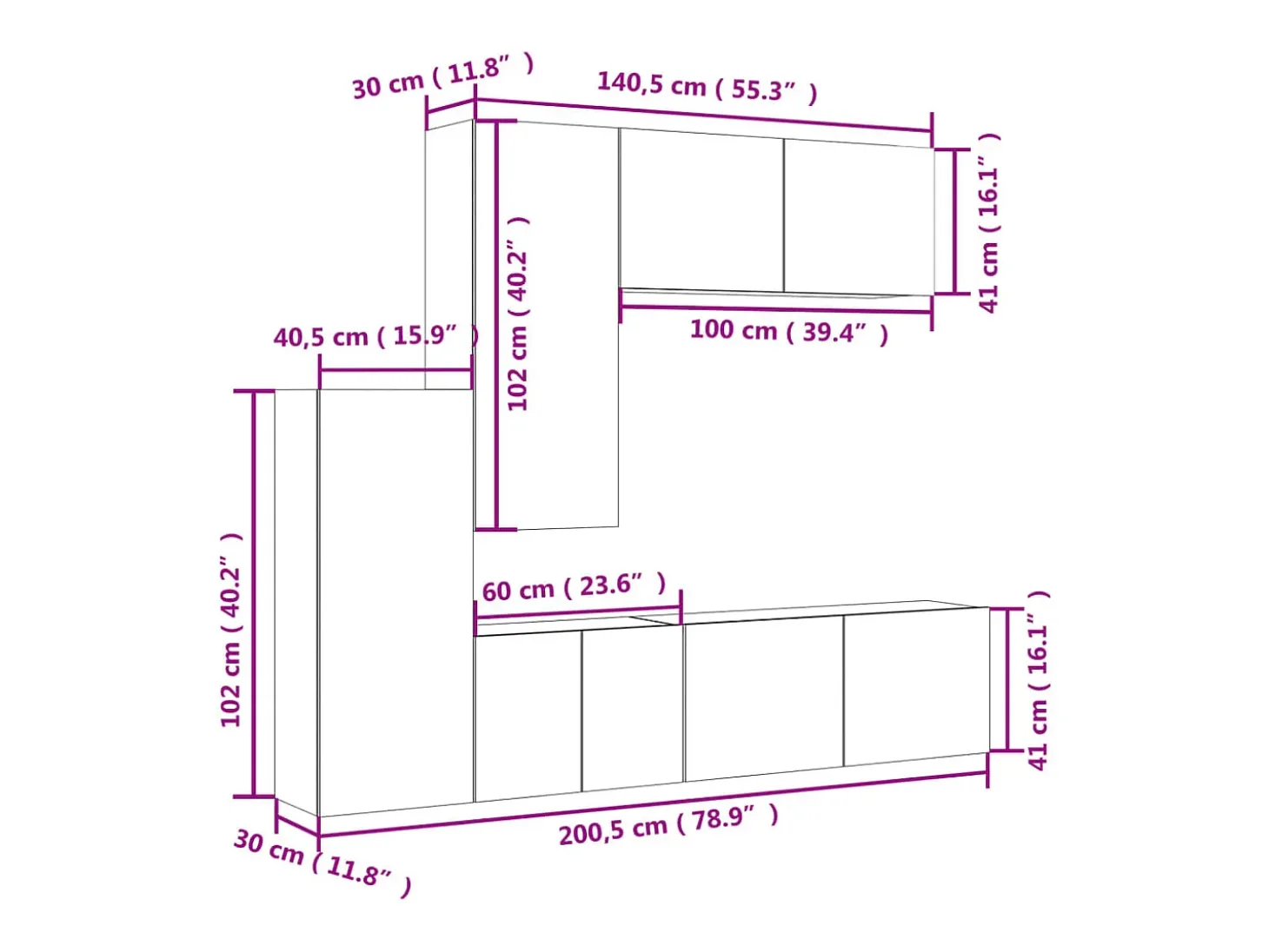 5 pcs móveis de parede p/ TV derivados de madeira cinza sonoma