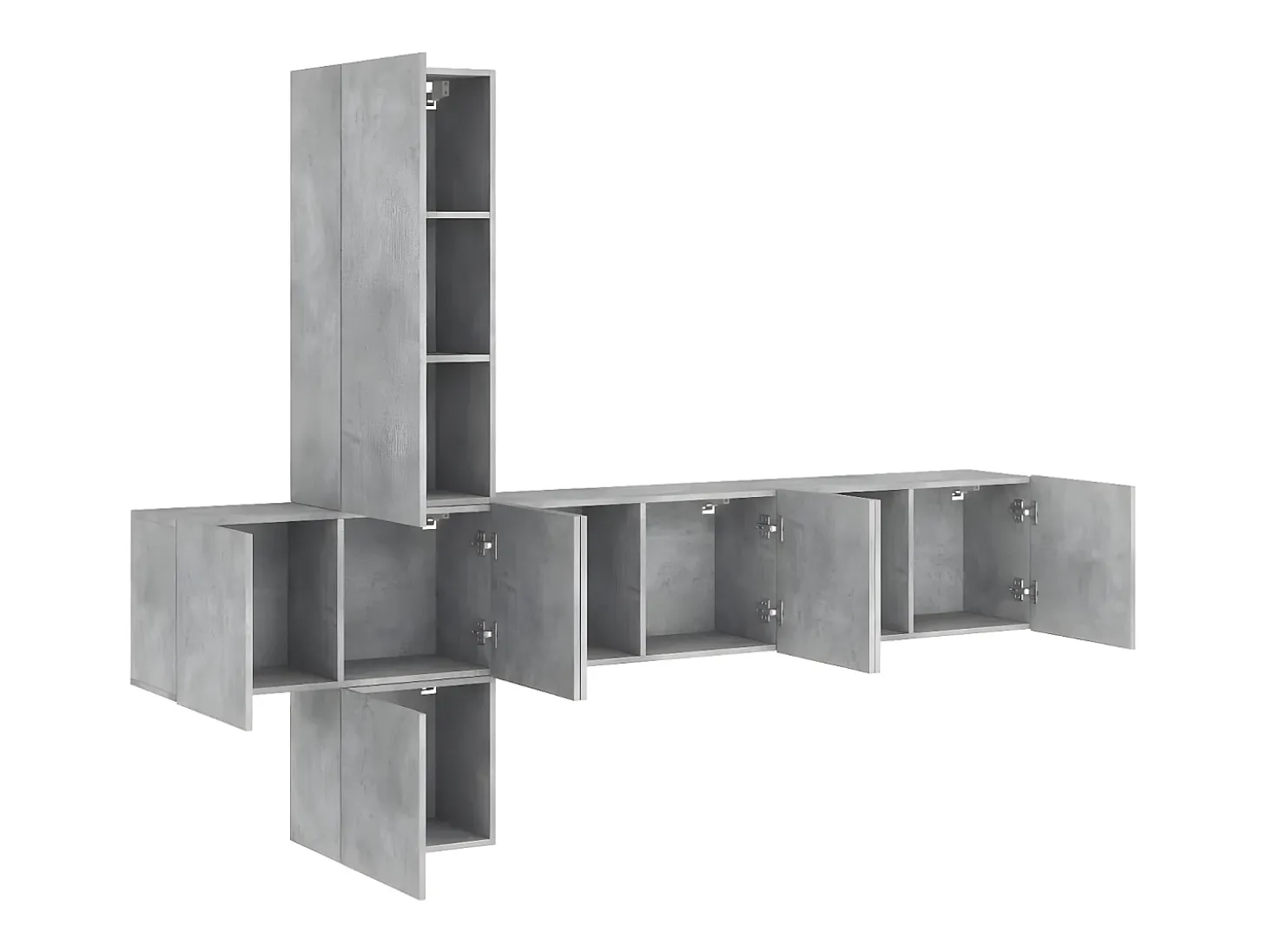 5 pcs móveis de parede p/ TV derivados de madeira cinza cimento PT519288