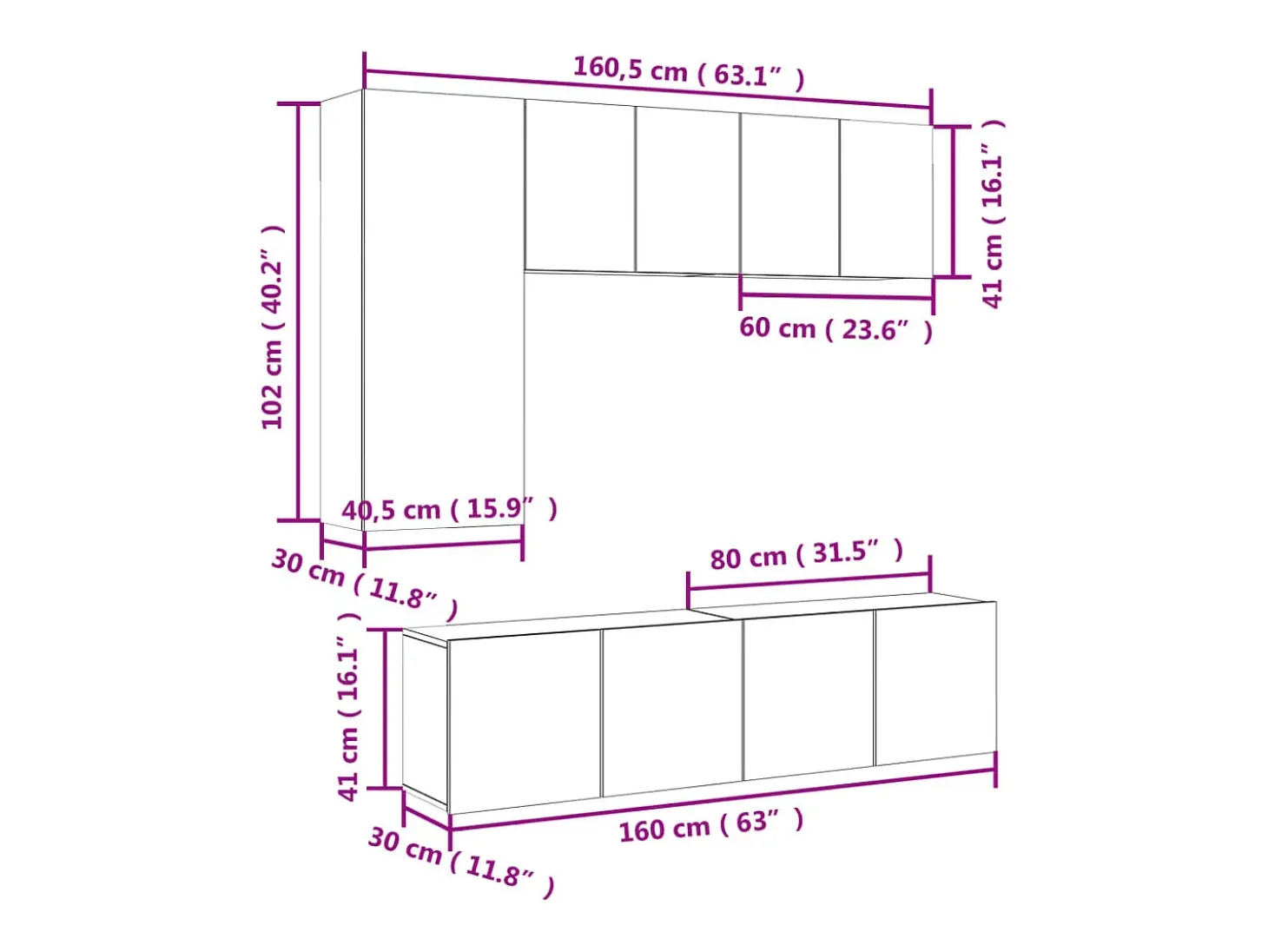 5 pcs móveis de parede p/ TV derivados madeira carvalho sonoma