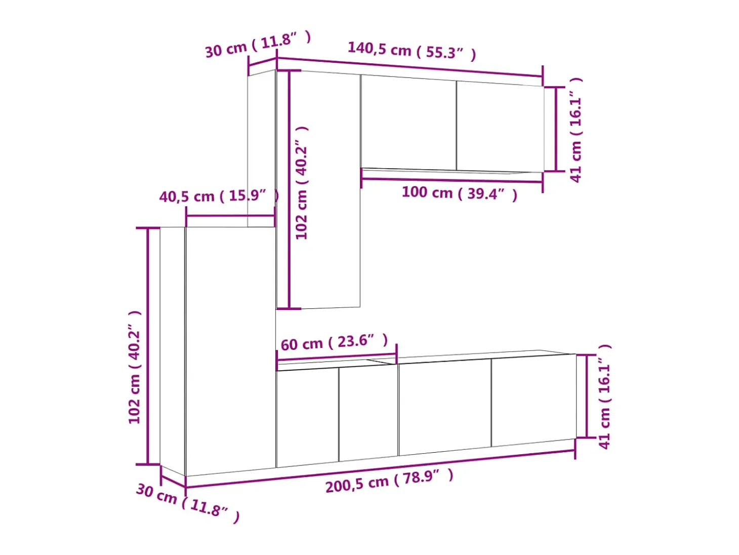 5 pcs móveis de parede p/ TV derivados madeira carvalho sonoma