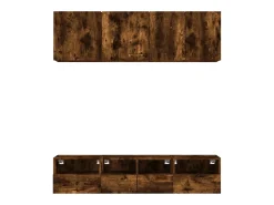 5 pcs móveis de parede p/ TV derivados madeira carvalho fumado PT987356